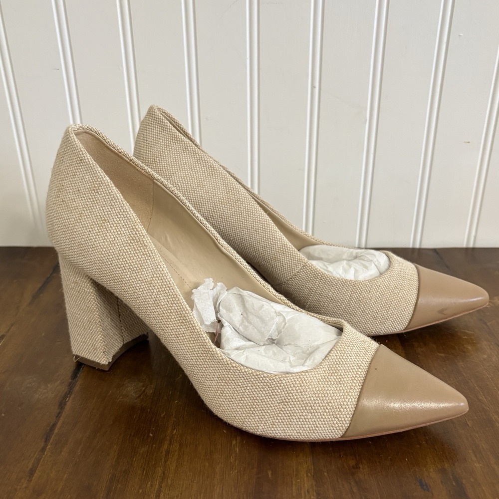 Marc Fisher Velda High Heel Pumps Women's 8 M Leather Pointed Toe Cap Beige
